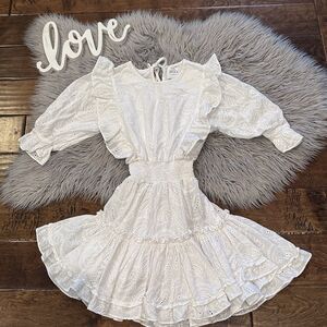 MISA Los Angeles Doutzen White Paisley Eyelet Lace Mini Dress Embroidered XS